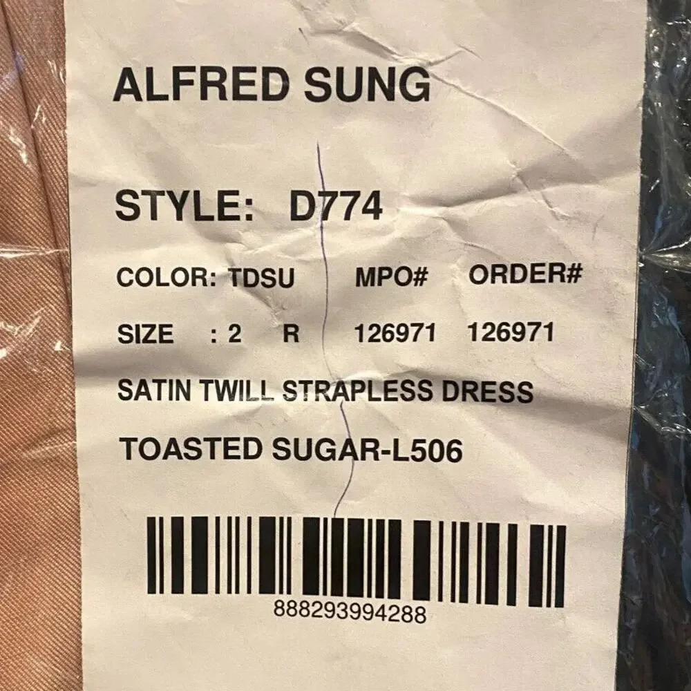 NWT Alfred Sung Strapless Notch Satin Gown Twill Maxi Dress Pockets 2 Blush Pink - Picture 9 of 15